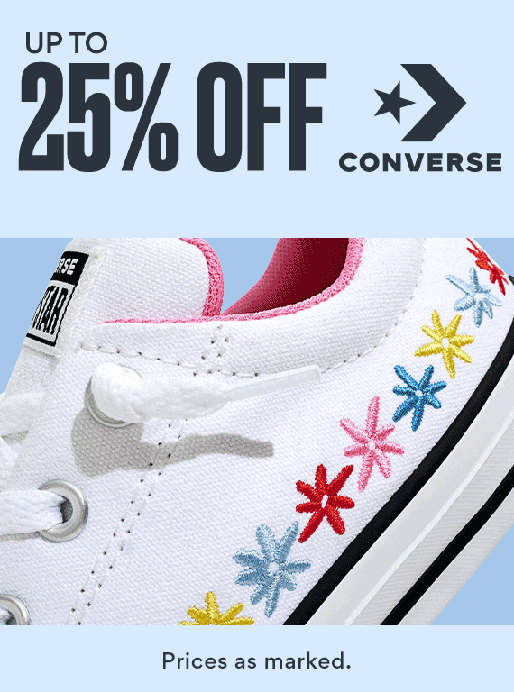 up to 25% off converse. prices as marked, gif of styles on sale