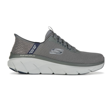 gray and white skechers walking shoes